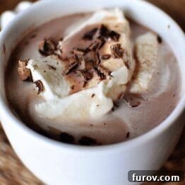 A smaller, square image of the Coconut Tres Leches Hot Chocolate topped with whipped cream and chocolate shavings.