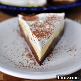 Black Bottom Pudding Pie with a sprinkle of cocoa