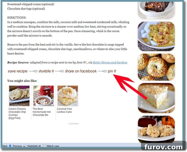 Screenshot of the footer section of a recipe post, showing social sharing icons for Pinterest, StumbleUpon, and Facebook.