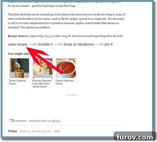 Screenshot showing the 'Save Recipe' button associated with a recipe post, indicating its placement below the recipe content.