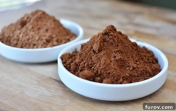 two white bowls full of different kinds of baking cocoa