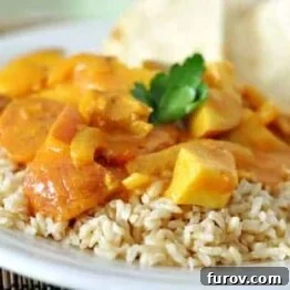 Delicious Coconut Chicken Curry served in a bowl.