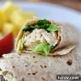 A vibrant Chicken Caesar Salad Wrap, beautifully presented, perfect for a quick and healthy meal.