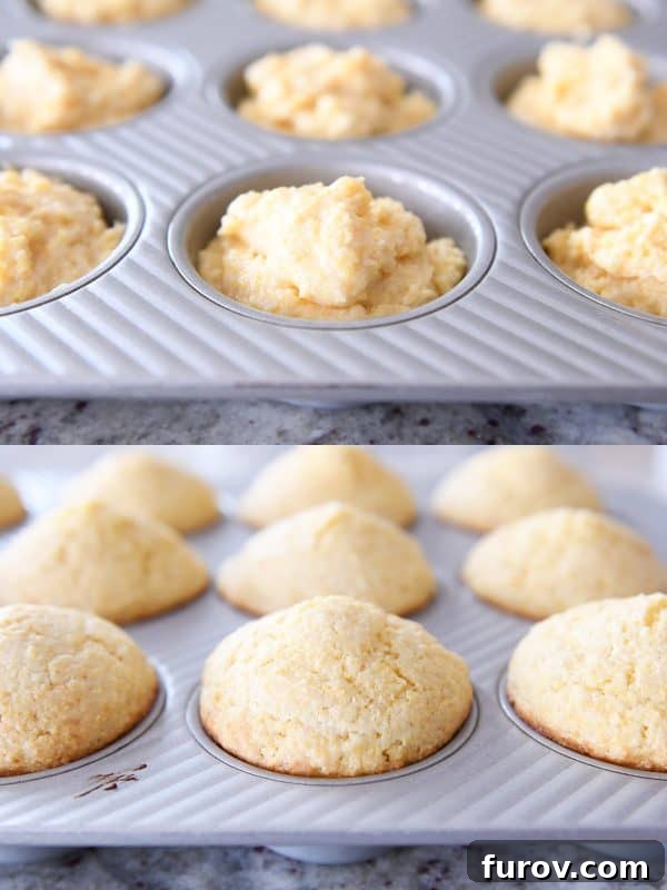Baked and unbaked cornbread muffins.