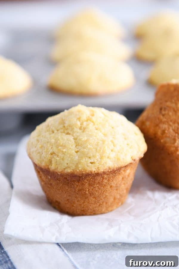 Baked light and fluffy cornbread muffins.