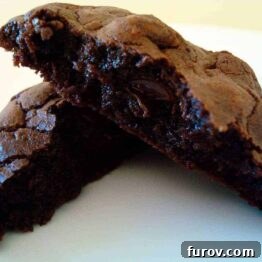 A close-up of a double chocolate cookie, showcasing its dark color and texture.