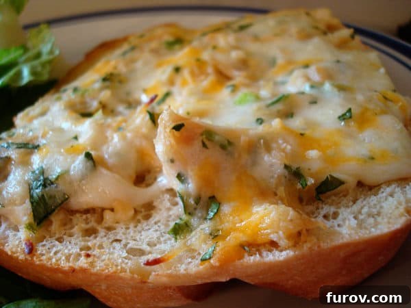 A golden-brown slice of hot hoagie with melted cheese and herbs.
