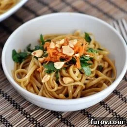 Super Simple Spicy Thai Noodles in a white bowl