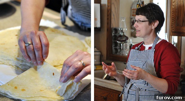 Various pieces of finished lefse stacked, ready to be served or stored, highlighting their delicate appearance.