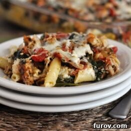 Pesto and Sausage Baked Ziti