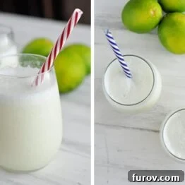 A frothy glass of Brazilian Lemonade, ready to drink.