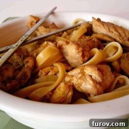 Moo Shu Noodles in a white bowl, ready to be served.