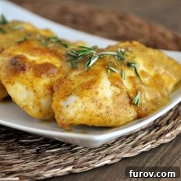 A top-down view of a delicious Sweet Mustard Baked Chicken dish.