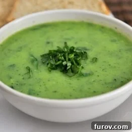 A small image of the creamy green soup for the recipe card.