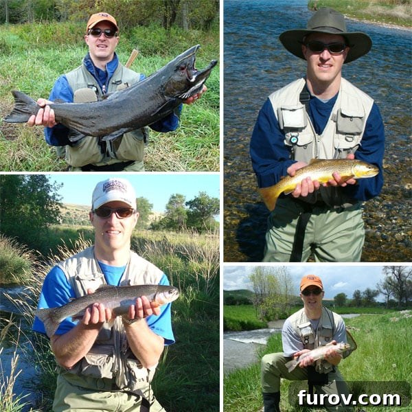 a collage of different pictures showing a man proudly holding various fish he has caught, each representing a unique fishing story