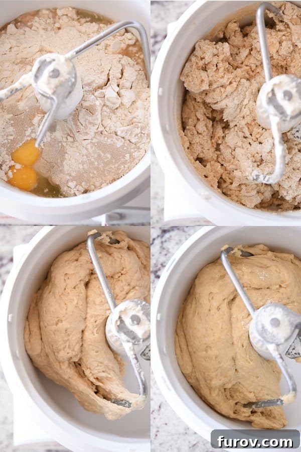 Cloud-Soft Parker House Rolls 3 Mixing the dough for fluffy 2-hour Parker house rolls in Bosch mixer.