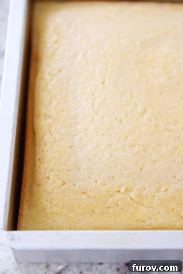 A golden-brown pan of the best cornbread, fresh out of the oven and perfectly baked.