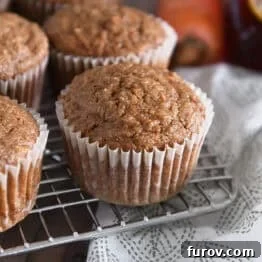 Several baked healthy carrot cake muffins on a wire cooling rack.