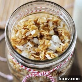 A bowl of delicious Salty Sweet Granola, perfectly golden brown and crunchy.