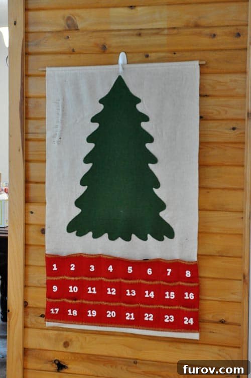 Our Beloved Holiday Rituals Captured This Weekend 3 A charming felt Christmas tree advent calendar, featuring small pockets for daily ornaments and a countdown to Christmas.