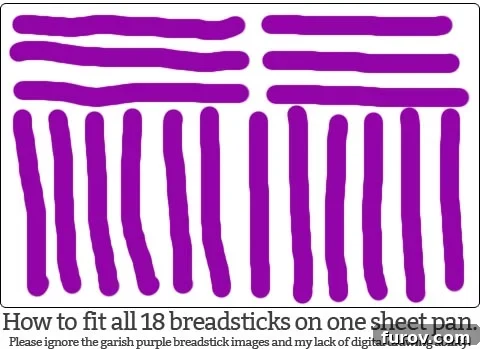 drawing of how to fit 18 breadsticks on a cookie sheet