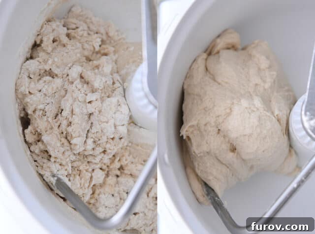 mixing dough in white Bosch mixer