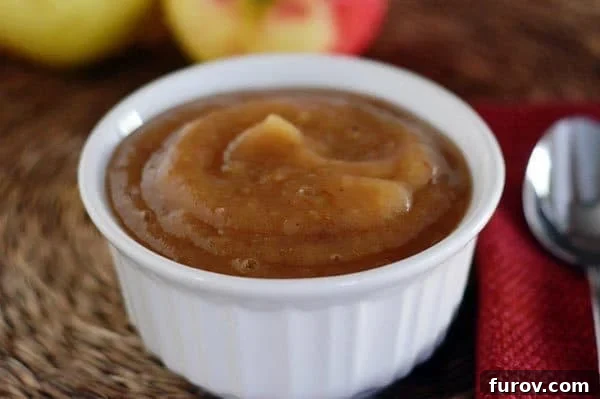 A small white ramekin full of homemade applesauce.