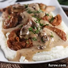 Smothered Crispy Pork Cutlets with Cauliflower Mash