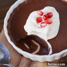Decadent Chocolate Custard 5 Chocolate Pots de Creme with whipped cream and pomegranate