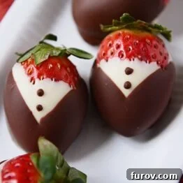 Tuxedo Chocolate Covered Strawberries in an elegant display