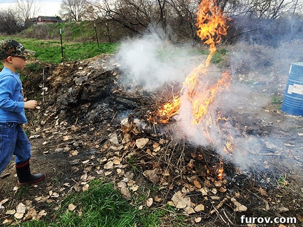 A young boy stands contemplating a smoldering burn pile, symbolizing the intensity of effort and the ongoing journey.