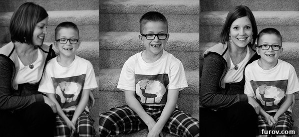 A series of three candid photographs capturing a mother sitting on the ground, engaging with her young son.