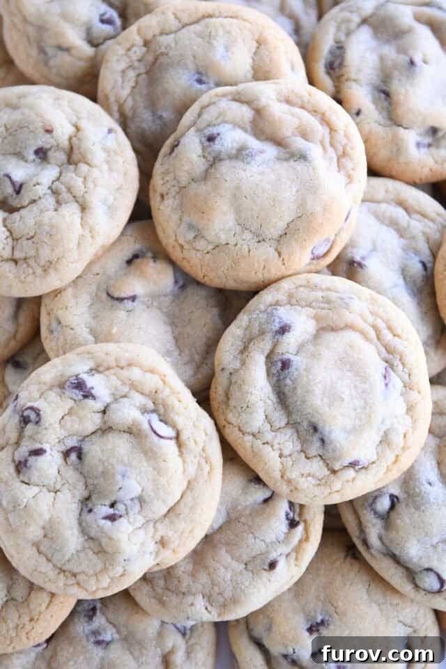 Huge pile of super soft chocolate chip cookies.