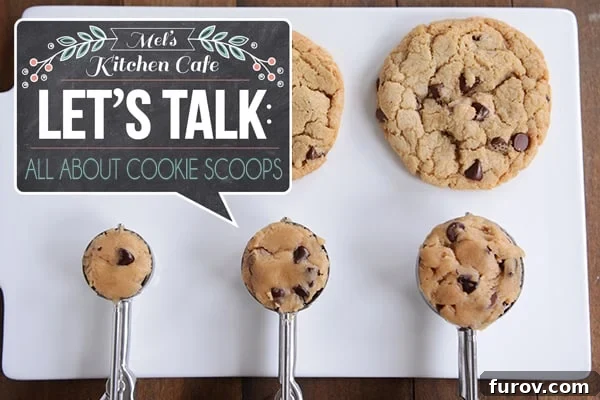 Kurabiye Kaşıkları Sadece Kurabiye İçin Mi Tüm Sırları ve Çok Yönlü Kullanım Alanları 2 Raw cookie dough in scoops in front of baked chocolate chip cookies of varying sizes.