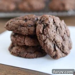 Close-up of a stack of Triple Chocolate Zucchini Cookies