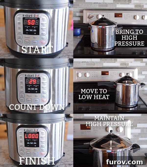 Dulce de Leche in the Instant Pot and Stovetop Pressure Cooker 7 A stovetop pressure cooker demonstrating the process of maintaining high pressure on a low heat burner.
