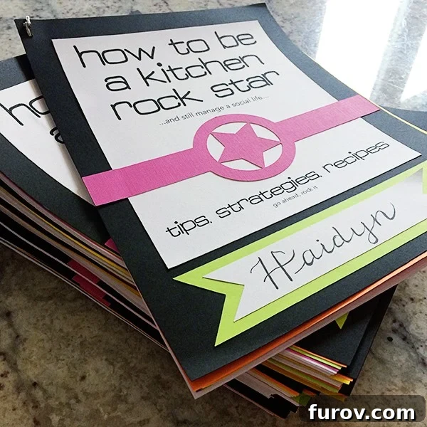 A stack of beautifully designed pamphlets, each featuring the title 'How to Be a Kitchen Rock Star' on the cover, ready for distribution.