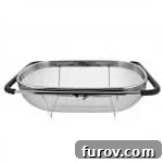 An over-the-sink colander for easy straining.