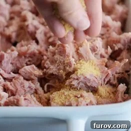 Shredded baked ham with seasoning