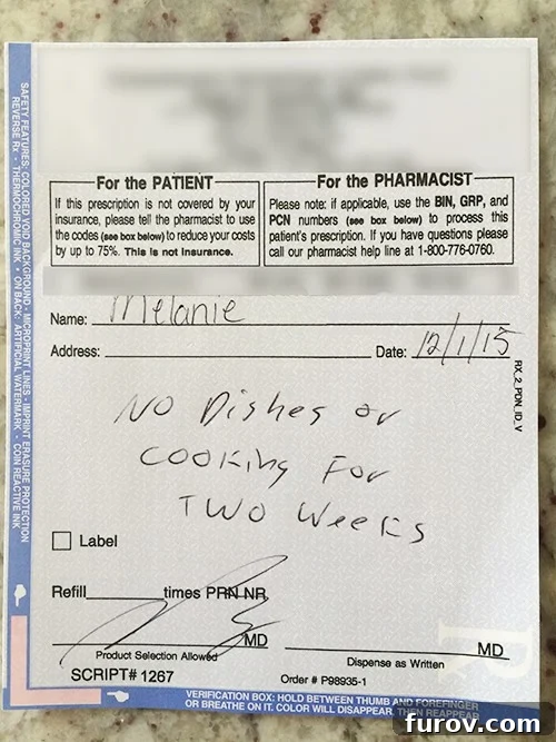 My Face's Transformation A Personal Account 4 A doctor's note that explicitly states 'NO DISHES or COOKING for TWO WEEKS!'
