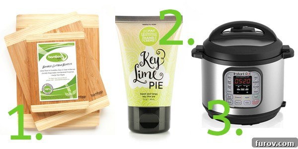 Joyful Picks: Mothers Day Gifts and Seasonal Delights 3 Collage featuring kitchen essentials like bamboo cutting boards and an Instant Pot, alongside a jar of hand cream.