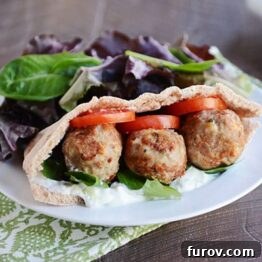 Greek Meatball Stuffed Pitas with Easy Tzatziki Sauce