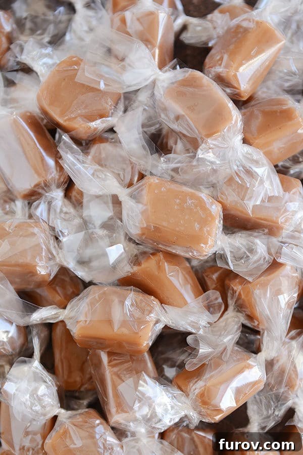 Perfect Vanilla Bean Caramels A Step-by-Step Guide 3 A pile of beautifully wrapped vanilla bean caramels, ready for gifting or enjoying.