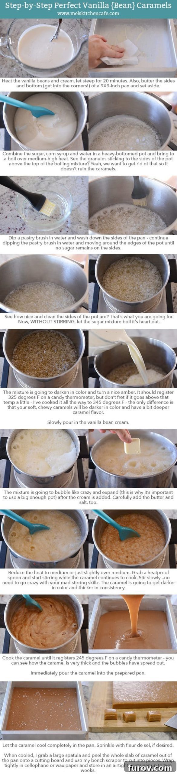 Perfect Vanilla Bean Caramels A Step-by-Step Guide 9 Step-by-Step pictures and instructions of how to make perfect Vanilla Bean Caramels, detailing each stage of the process.