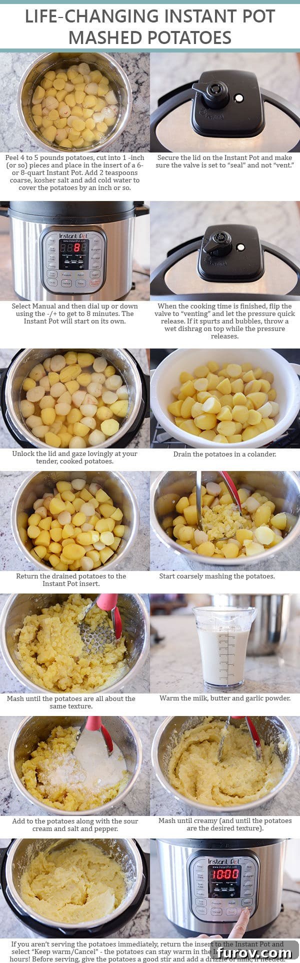 Step-by-step pictures and text for how to make Instant Pot Mashed Potatoes.