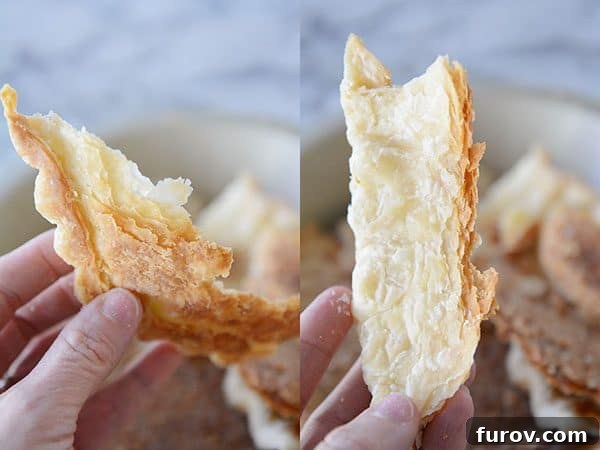 Two side by side-by-side pictures of pie crust. The one on the left is dark and golden. The one on the right is not.