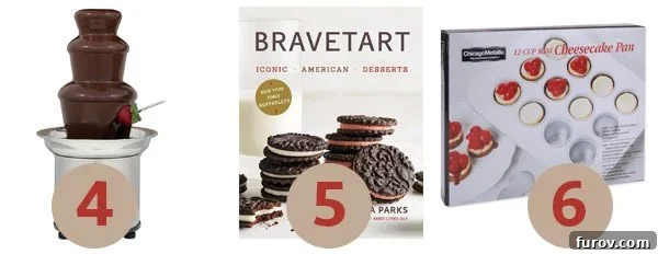 Mels Holiday Gift Ideas For Everyone and Kitchen Must Haves 10 Exciting kitchen tools, including a chocolate fountain, a cookbook, and a mini cheesecake pan, perfect for creative desserts.