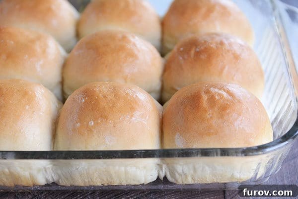 Easy French Bread Rolls, golden brown and fresh from the oven, ready to serve.