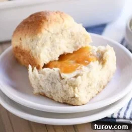 Fluffy honey oat dinner roll on white plate with butter and apricot jam.