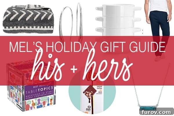 Thoughtful gifts for him and her, featuring Tabletopics, Lands' End sweats, and a 'Freak Out' journal